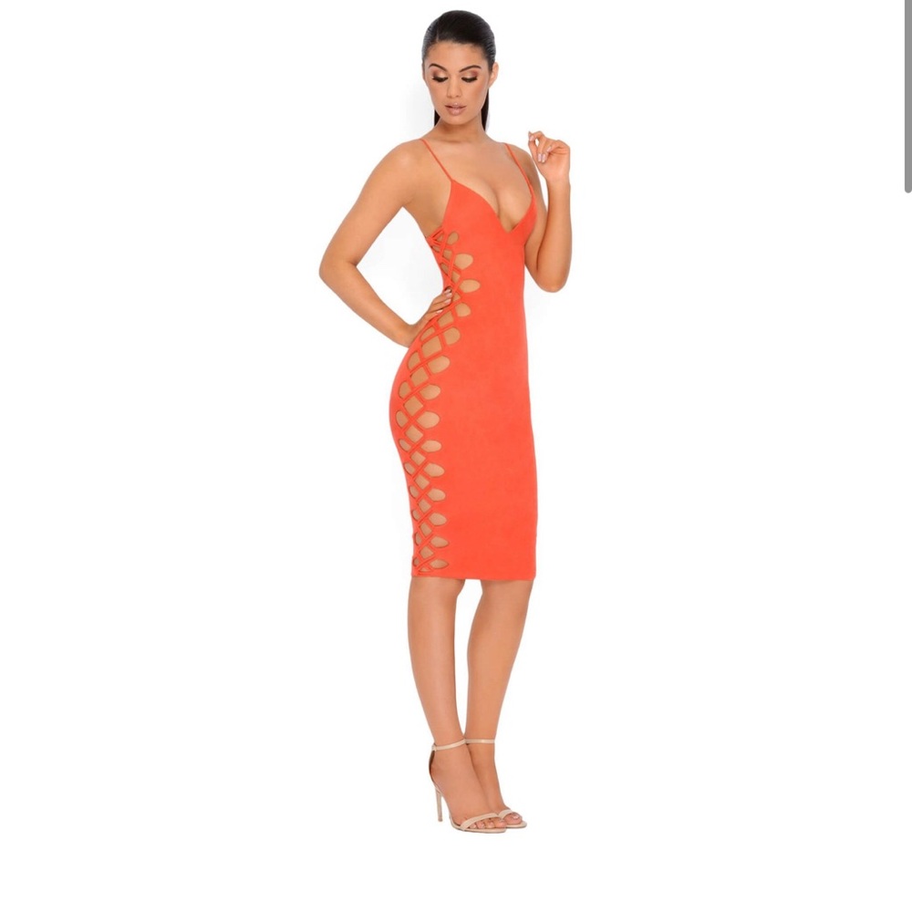 OH POLLY SIDELINES SUEDE CUT OUT MIDI DRESS sz 4